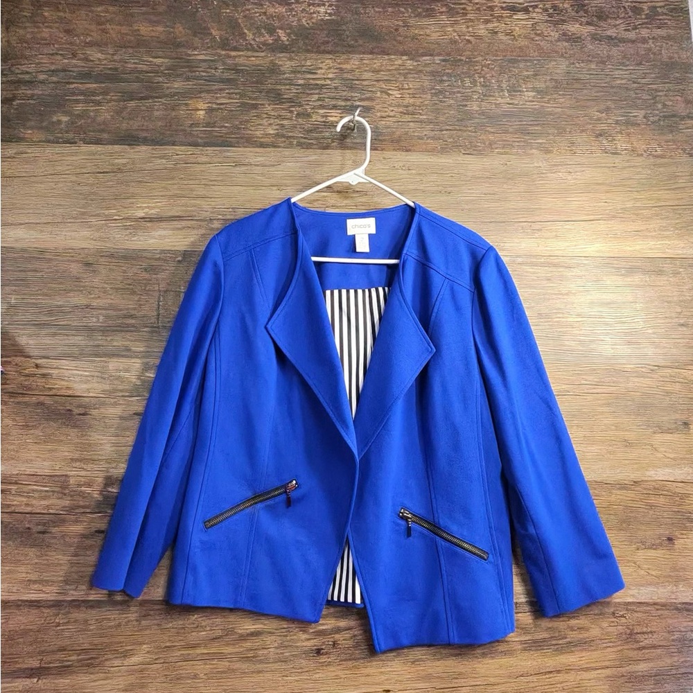 Chico's Royal Blue Blazer with Black Zipper Accents